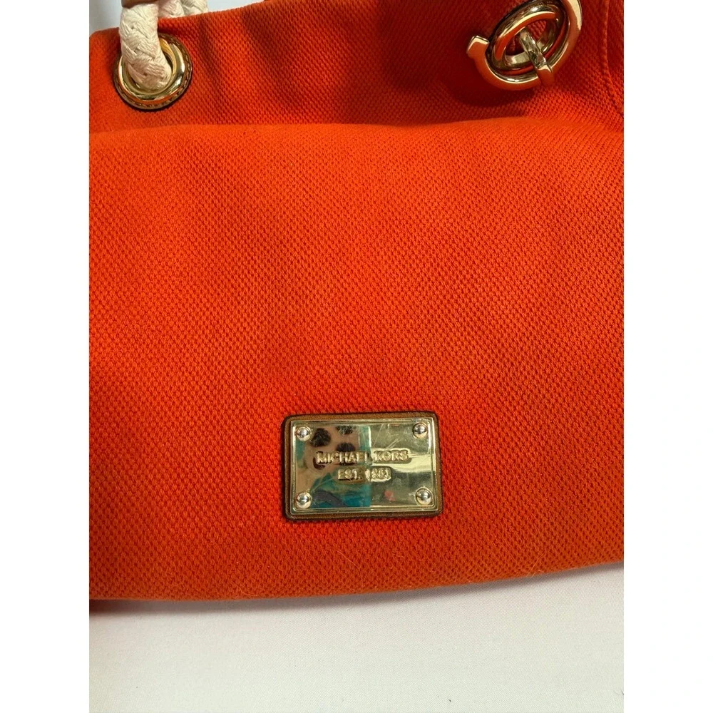 Michael Kors Marina Orange Canvas Rope Handle Tote Nautical Gold Hardware